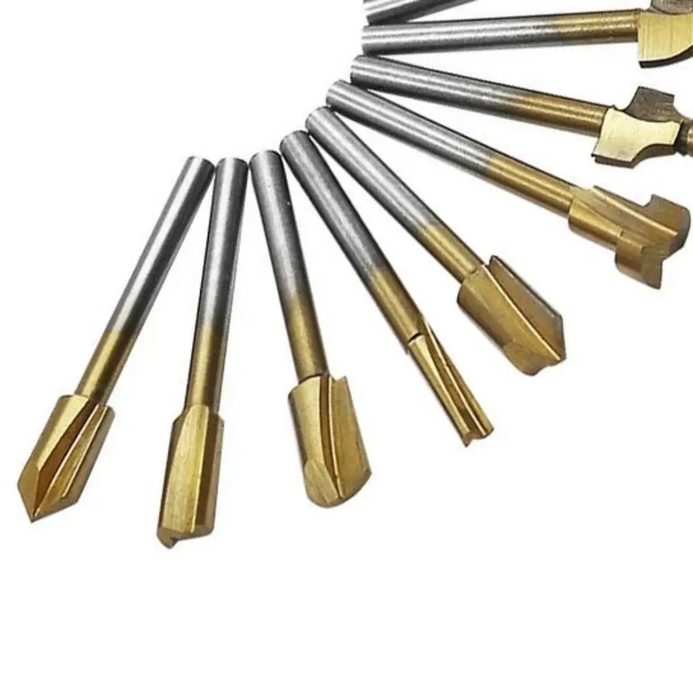 10Pcs Portable HSS Router Bits Rotary Tool Set DIY Wood Cutter Milling Professional 1/8" 3mm Shank Drill Bit for Dremel
