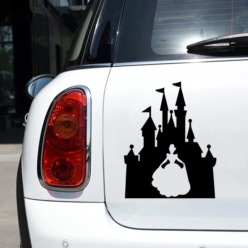 Cinderella and Castle Vinyl Sticker Girls Kids Room Door Decorative Decals, Lovely Princess Decal For Laptop, Car Window, Mug,
