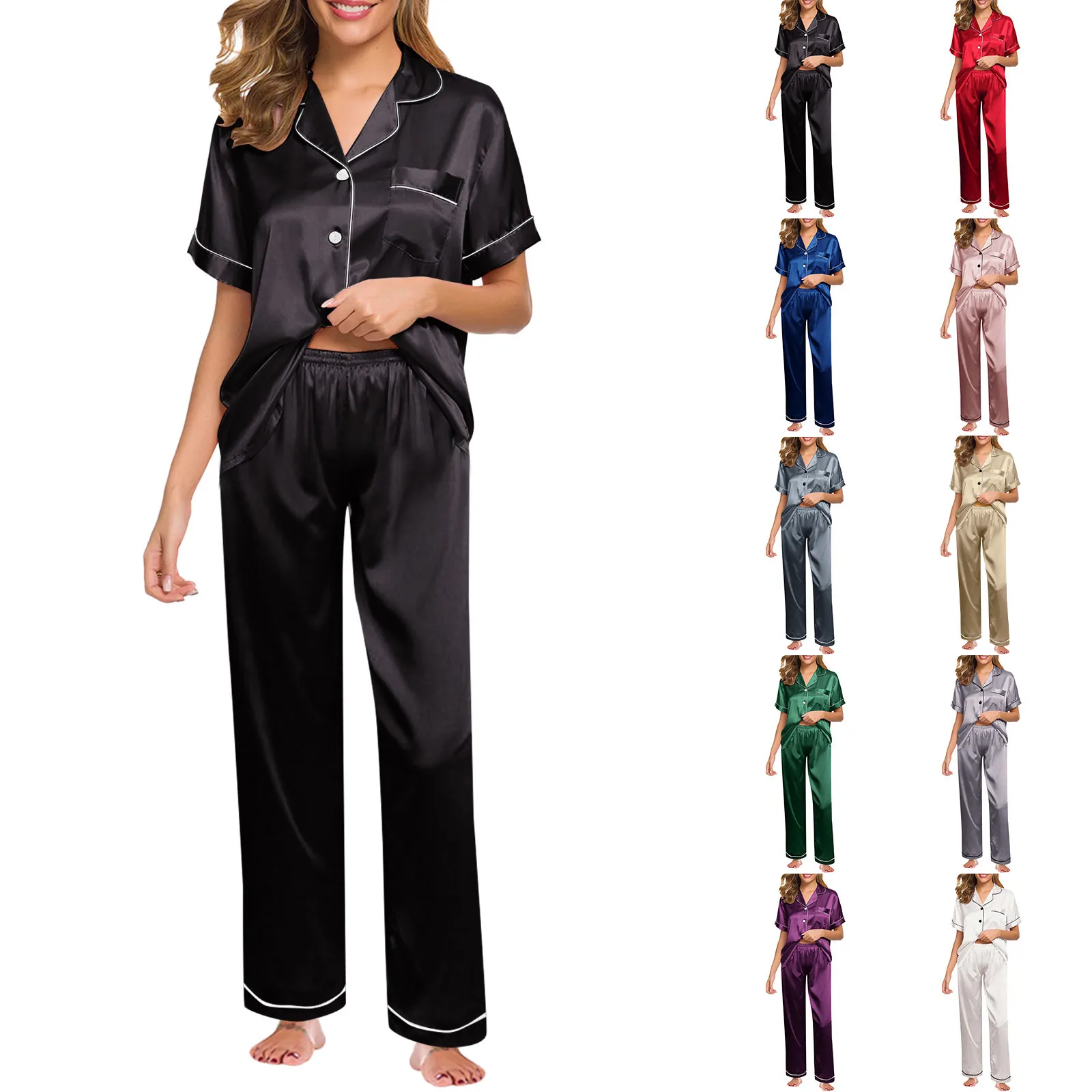 Silk Satin Pajamas for Womens Pyjamas Set Long Sleeve Sleepwear Women Pajamas Suit Female Two Piece Set Loungewear Plus Size