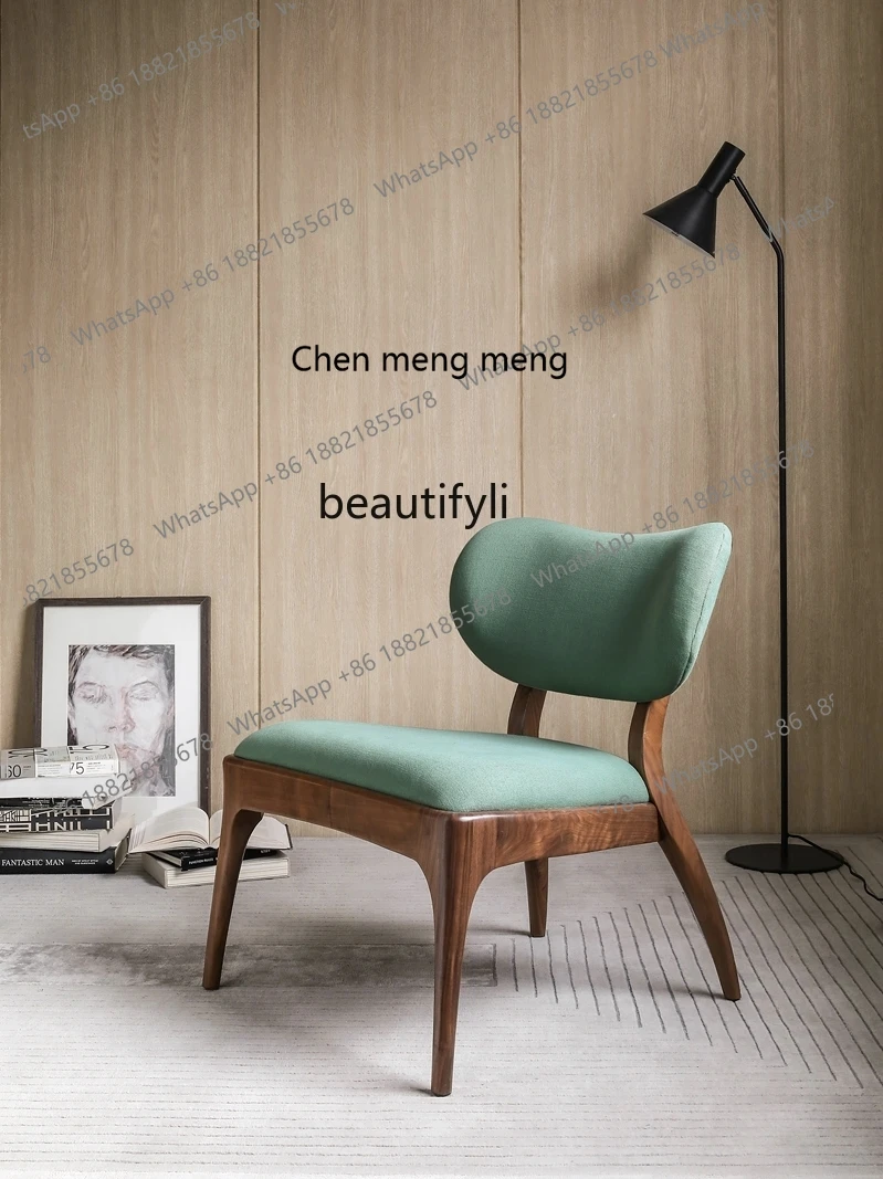 

Walnut Solid Wood Retro Fabric Modern Minimalist Large and Small Apartment Type Living Room Bedroom Balcony Leisure Chair