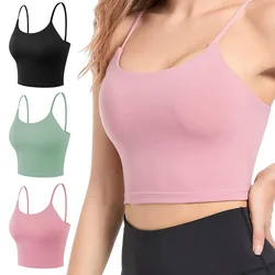 Women Sports Yoga Bras Anti Sweat Fitness Seamless Top Push Up Vest With Removable Pads Slim Straps Wire Free Gym Workout Tops