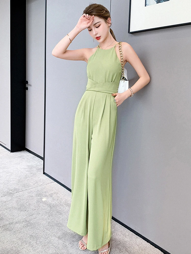 New Fashion Summer One Piece Jumpsuit Elegant Office Women Casual Sexy Strap Sleeveless Party Wide Leg Loose Long Rompers Street