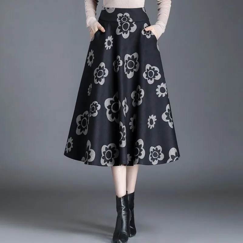 Women's Clothing Solid Colored Flowers Printing Elastic High Waist Loose Casual Ball Gown Trendy Comfortable Sweet Knee Skirts