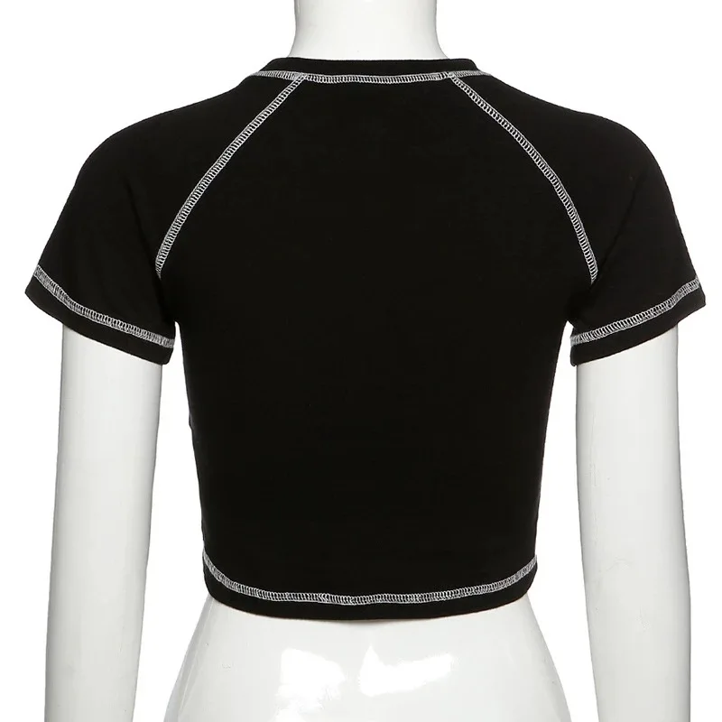 Y2K black sweet girl slim skull print fun vintage graphic clothes crop top E-girl