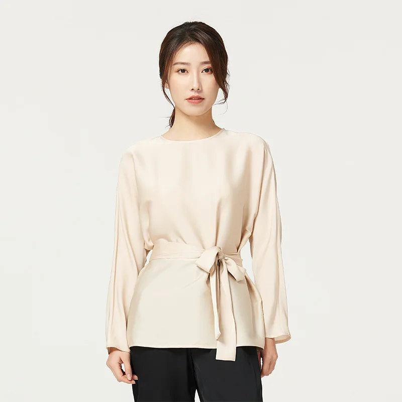 

Birdsky, 1PC Women long sleeve shirts blouse shirt Top office lady standard collar 100% mulberry silk dot print. S-336