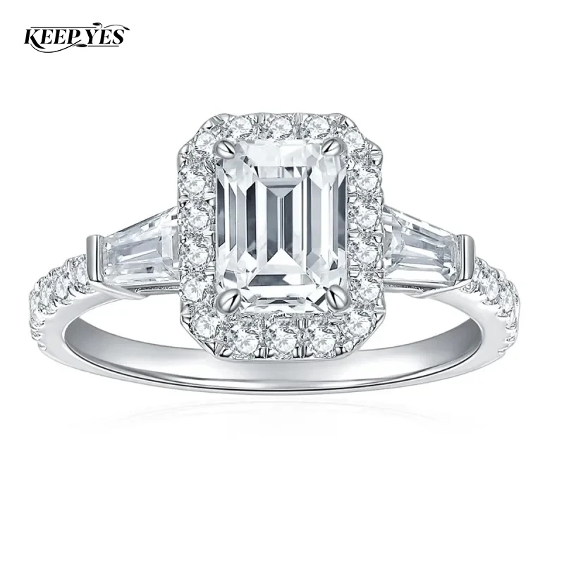 KEEP YES 5*7mm 1.0ct Emerald Cut Certified Moissanite Solitaire Engagement Ring for Women Promise 925 Sterling Silver Jewelry