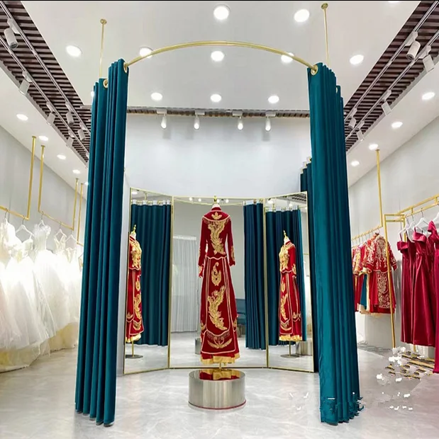 Wedding dress shop fitting ring display rack dressing room hanging rod custom clothing shop u-shaped curtain curtain hanging rod