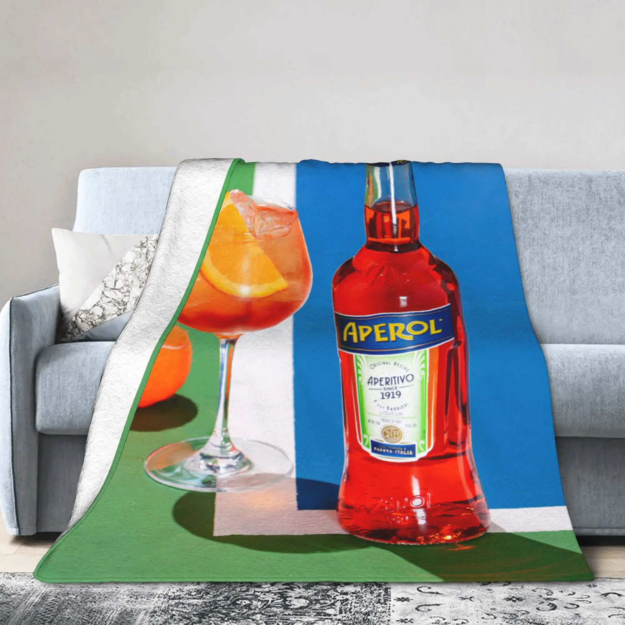 Custom Sofa Fleece Aperols Spritz Print Throw Blanket Warm Flannel Drinking Cocktail Blankets for Bedroom Office Sofa Bedspreads