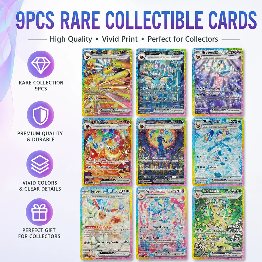 9-teiliges Set PTCG Eeveelution Sv8A Englische Version DIY Selbstgemachte Umbreon Sylveon Grobstruktur-Glitzer-Sammelkarten Geschenk