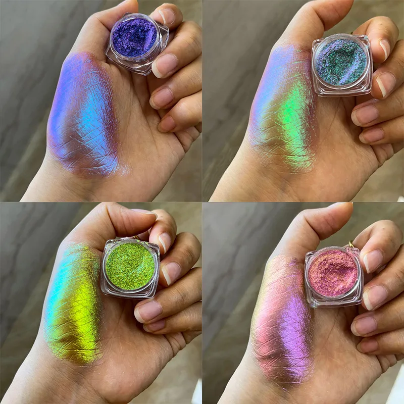 12 Colors Chameleon Pigment Powder, Holographic Neon Aurora Eye Shadow, Color Shift Mica Dust for DIY Nail Art Makeup Crafts