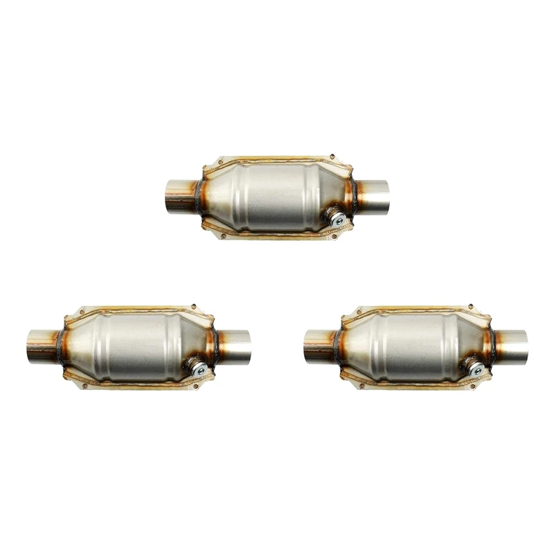 3X Inlet/Outlet Universal Catalytic Converter, With O2 Port & Heat Shield 53004 Car Stainless Steel Catalytic Converter