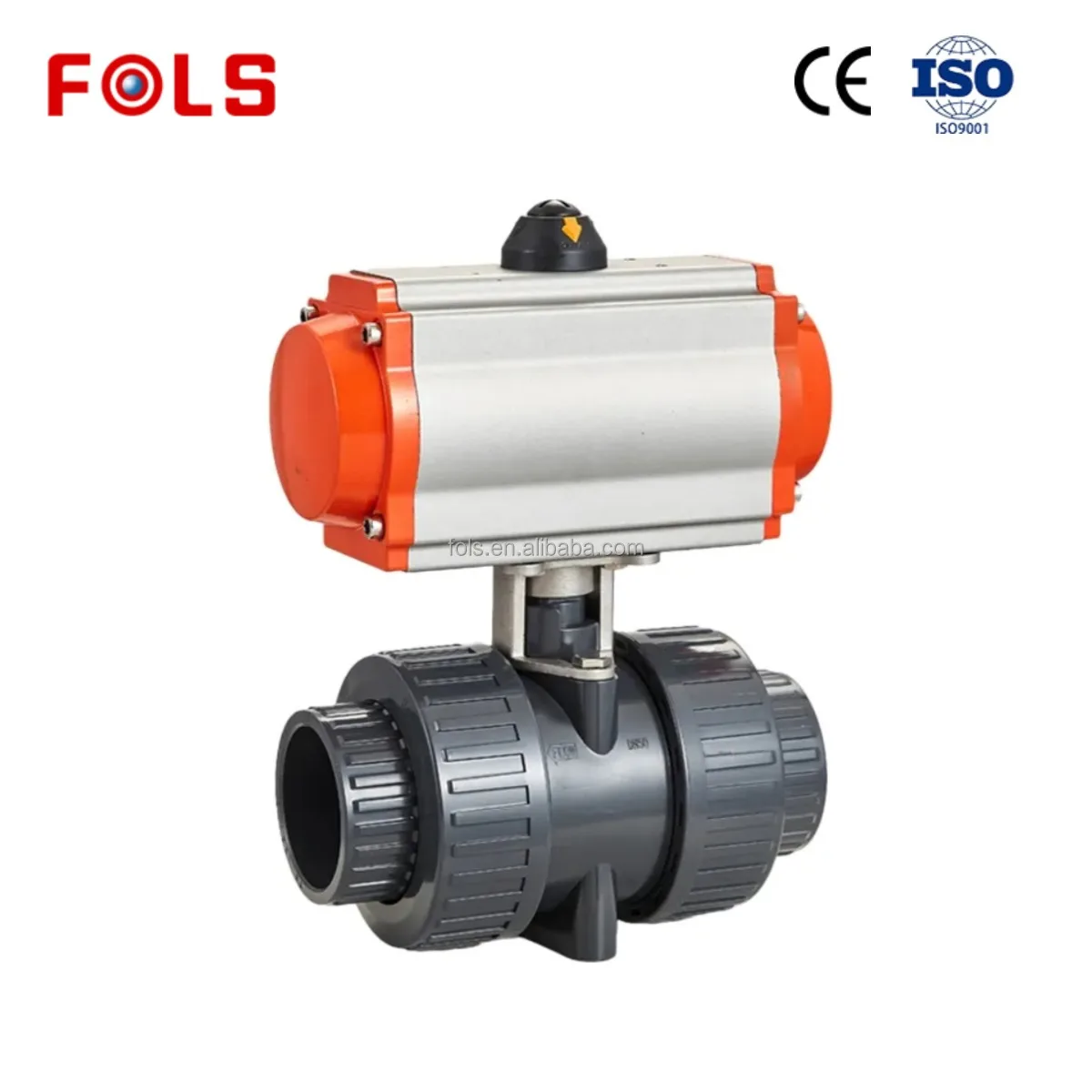 Pneumatic Double Union UPVC Ball Valve DN50-200, Plastic Ball Valve in PP/PVDF/PVC