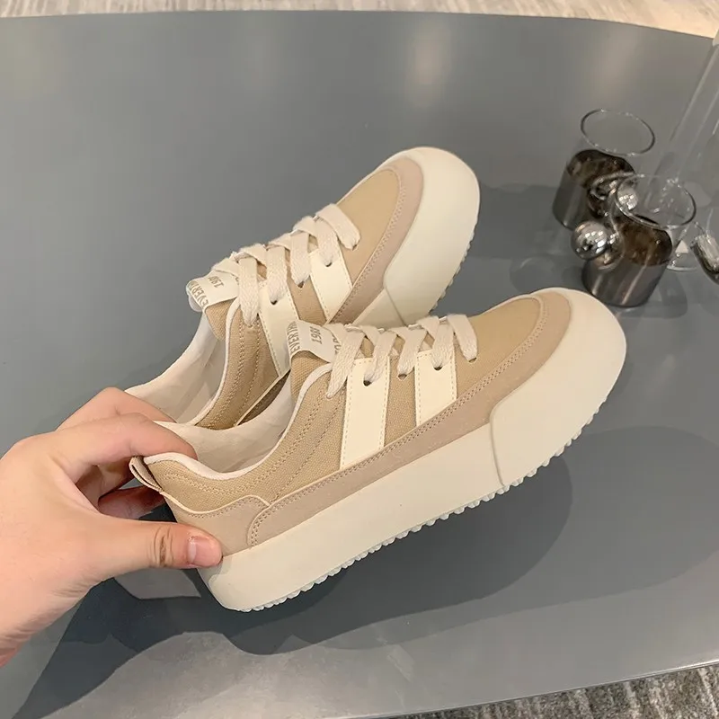 Ladies Shoes 2024 Lace-up Women's Vulcanize Shoes Fashion Color Matching Ladies Casual Shoes New Round Head Classic Sneakers