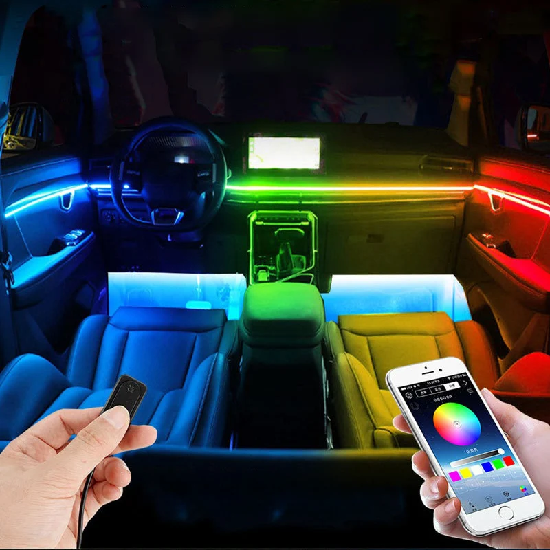 Universal Car RGB Ambient Light Strip Symphony Auto Dashboard/Door/Foot Hidden Atmosphere Lamp Strip Flexible with App Control