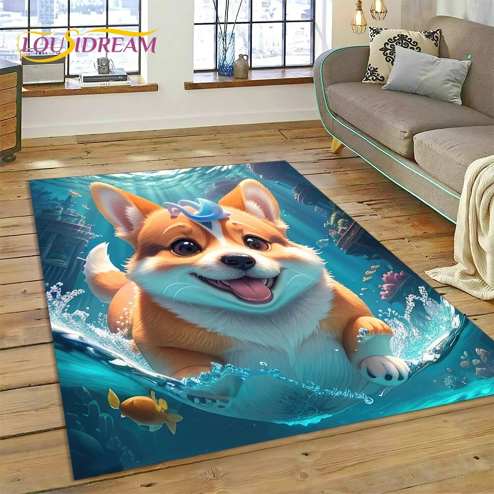 3D Cute Dog Samoye, Chihuahua, Husky, Koki Cartoon Rug Carpet for Living Room Bedroom Home Decor,Non-slip for Sofa  Doormat gift