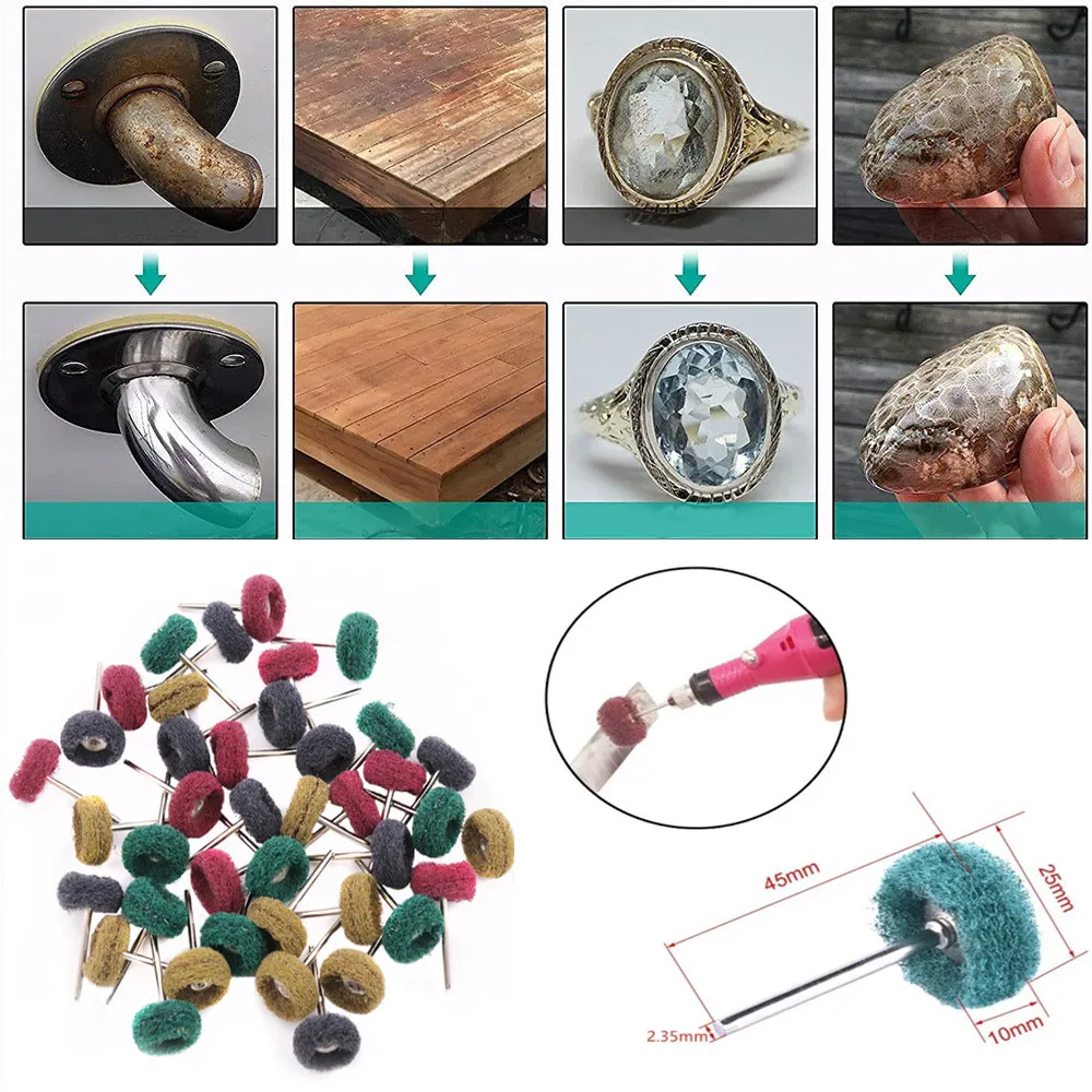 10 adet naylon Fiber Mini matkap aşındırıcı fırça döner fırça ile 3mm/2.35mm Shank Dremel döner aracı aksesuarları için Set