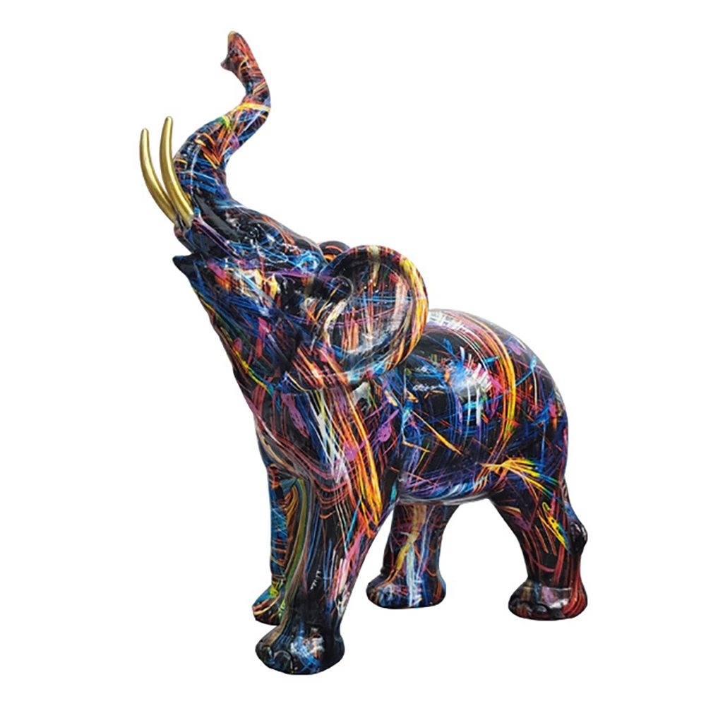 

Nordic Painting Graffiti Elephant Sculpture Figurine Colorful Art Elephant Statue Creative Resin Animal Statue Decor C