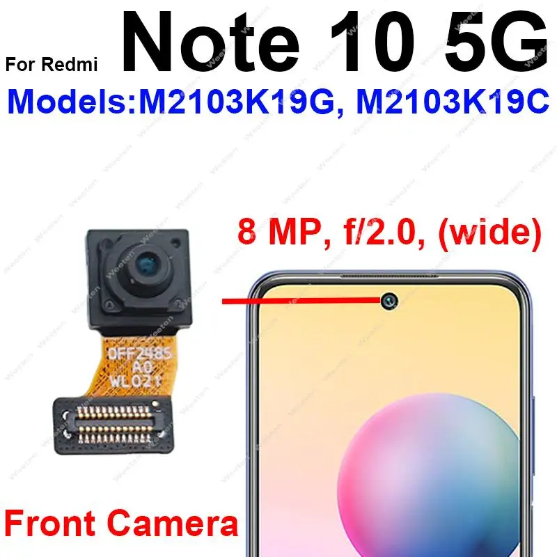 Front Rear Main Camera For Xiaomi Redmi Note 10 5G Front Selfie Facing Back Main Macro Depth Camera Flex Cable Parts