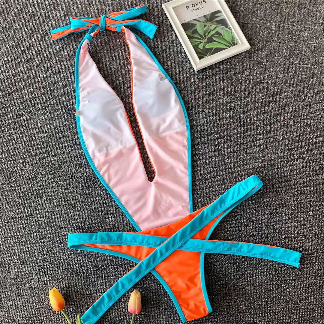 2026 Neon-Grüner Damen-Badeanzug, High-Cut, Rückenfrei, Einteiliger Badeanzug, Sexy Neckholder-Badeanzug, Monokini V1336G – Detail 32