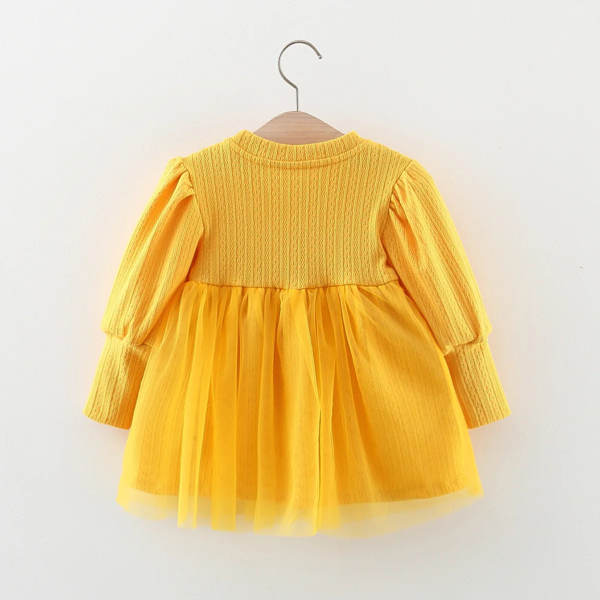 Spring And Autumn Baby Long Sleeve Dress Girl\'S Beautiful Flower Mesh Panel Bubble Sleeve Skirt Toddler Comfortable Clothes