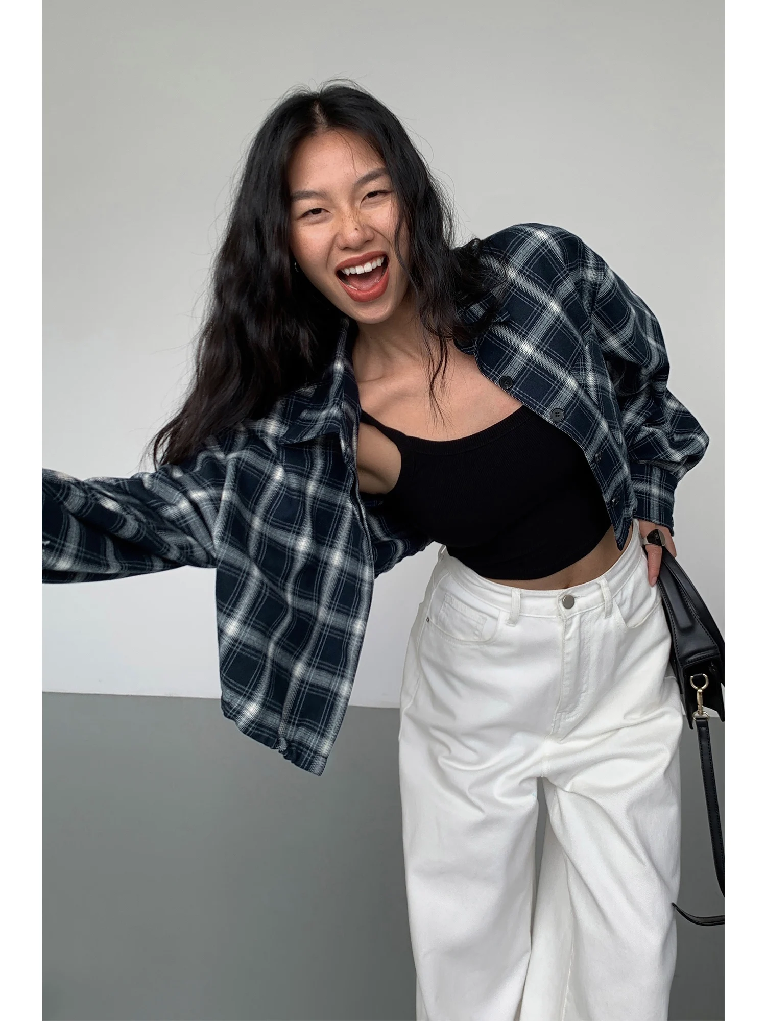 

NEVA HU Women's Plaid Long Sve ort irt Design Sensation Slimming Loose Outerwear Spring Faion Casual Polyester Fiber