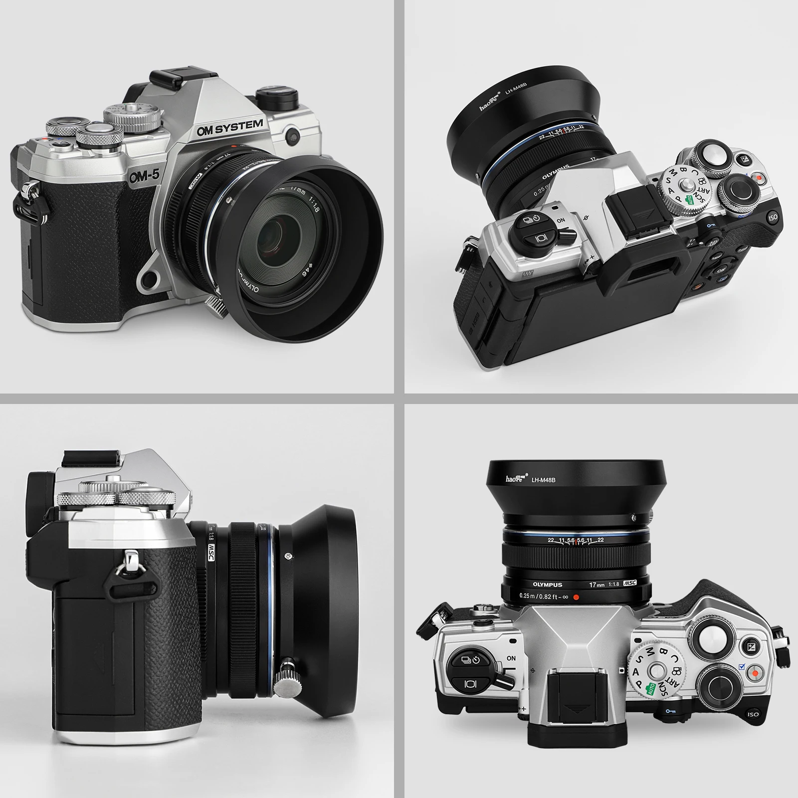 Haoge LH-M48B Metal Lens Hood Shade for Olympus M.ZUIKO Digital 17mm F/1.8 Lens Black