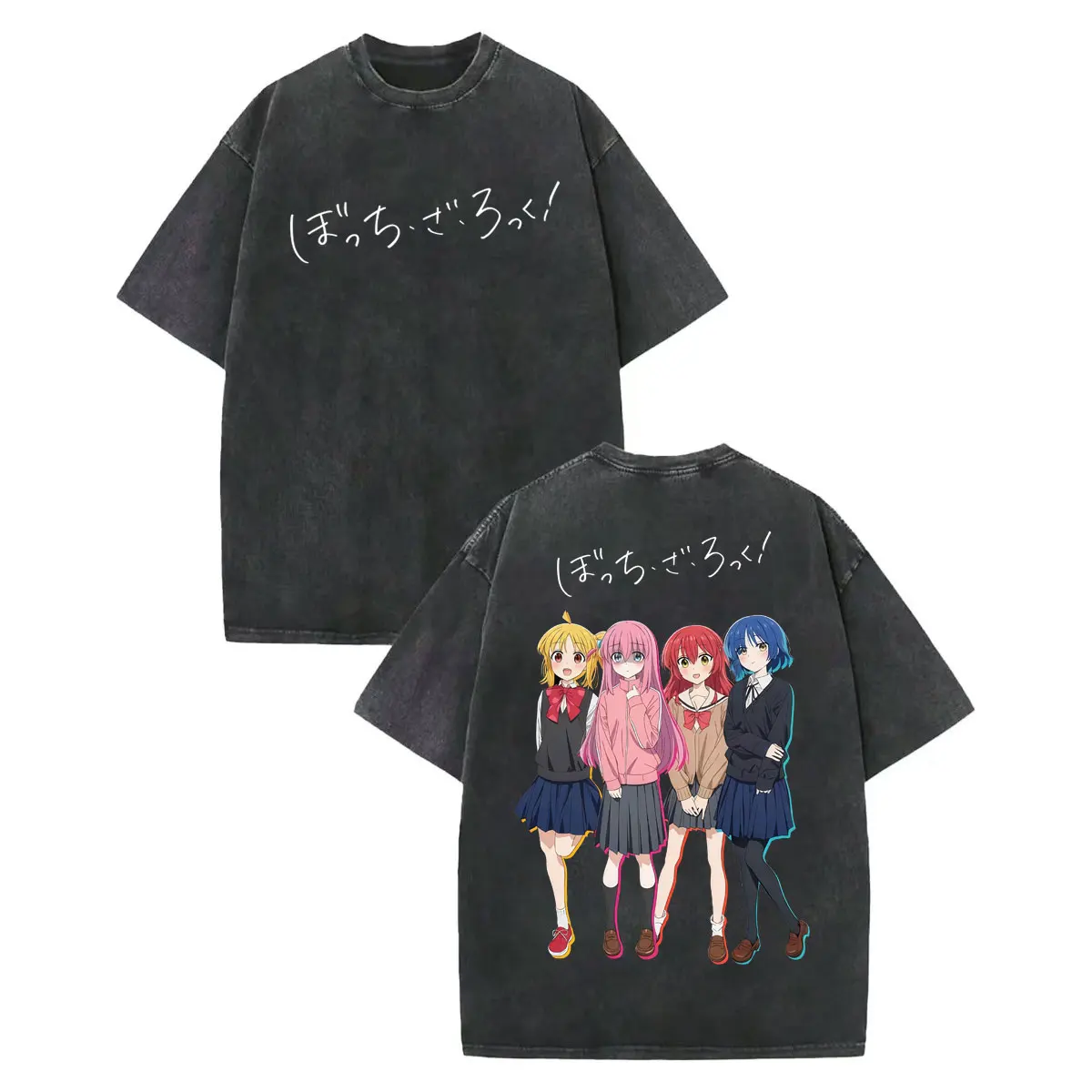 

Vintage Washed Japanese Anime Bocchi The Rock T Shirt Fashion Aesthetic Short Sleeve T-shirt Men Women Casual Cotton T-shirts