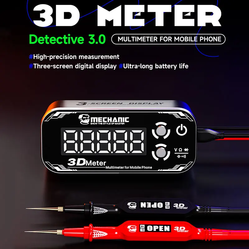 MECHANIC 3.0 3D Multimeter - Voltage/Cap/Resistance Tester, 3-Screen 2000mAh, Gold Probes 0.0001 Precision for Phone Repair