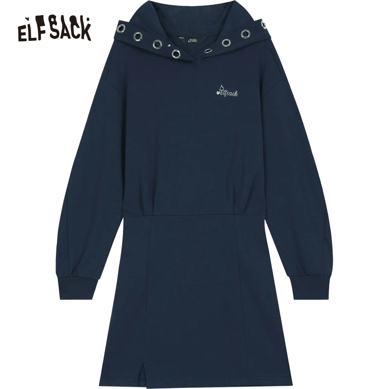 ELFSACK 2024 Autumn New Arrive Hooded sweatshirt casual dress for women A small waist slimming skirt