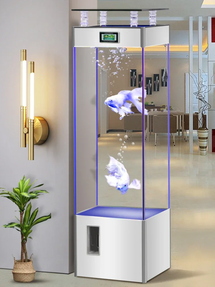 Fish Tank Cabinet Landscape Living Room Vertical Fish Tank Glass Aquarium Floor Fish Globe