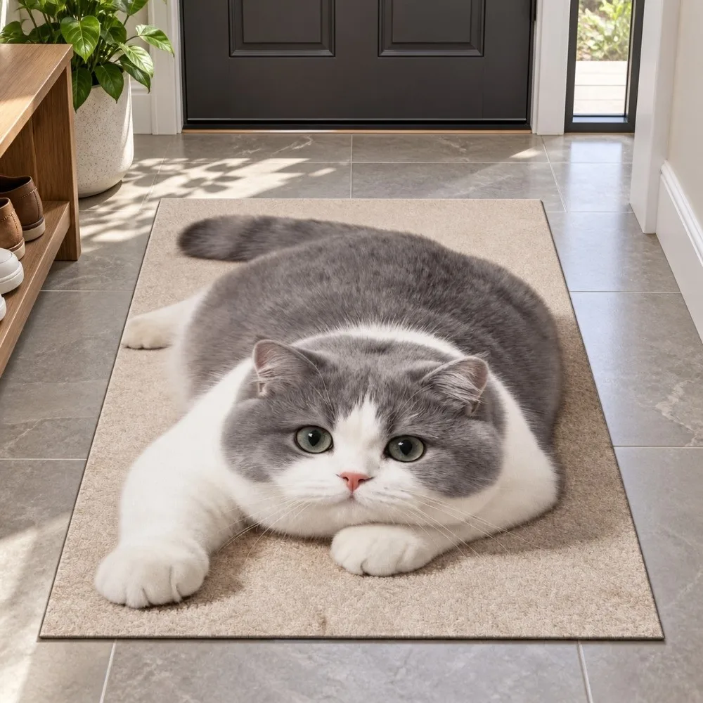 Diatomaceous Earth 3D Cat Floor Mat 40×60CM 50×80CM 60×90CM Non-slip Bathroom Carpet Water-absorbing Washable Bedroom Door Rug