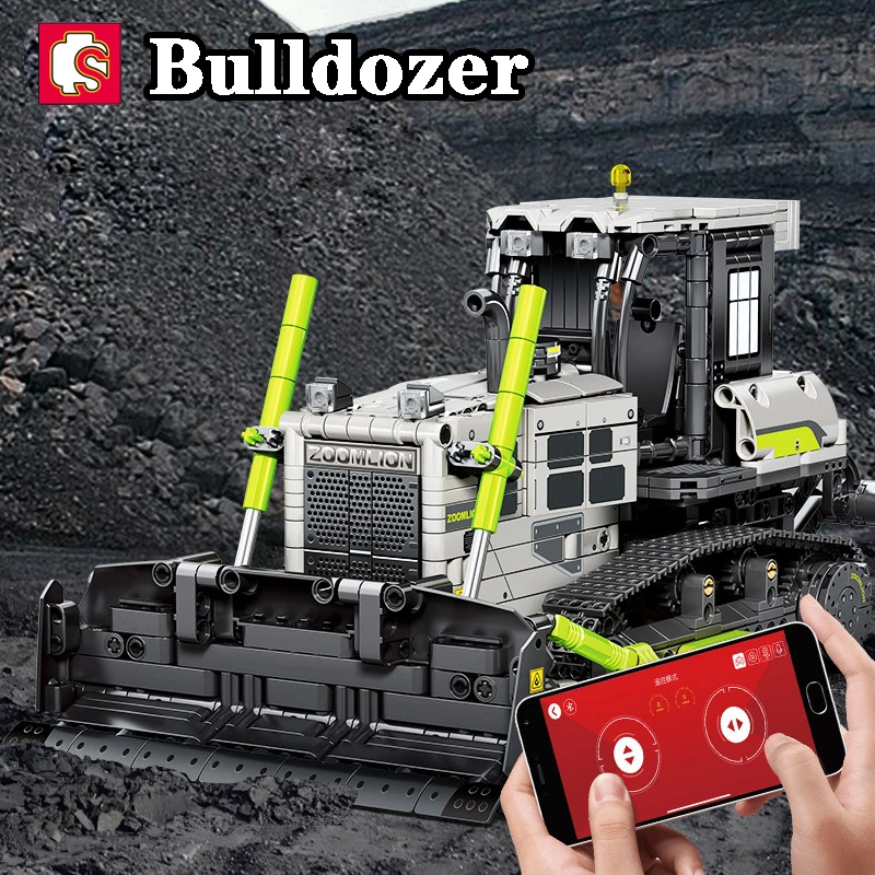 Mechanical bulldozer building block remote control electric engineering vehicle children's difficult assembly model