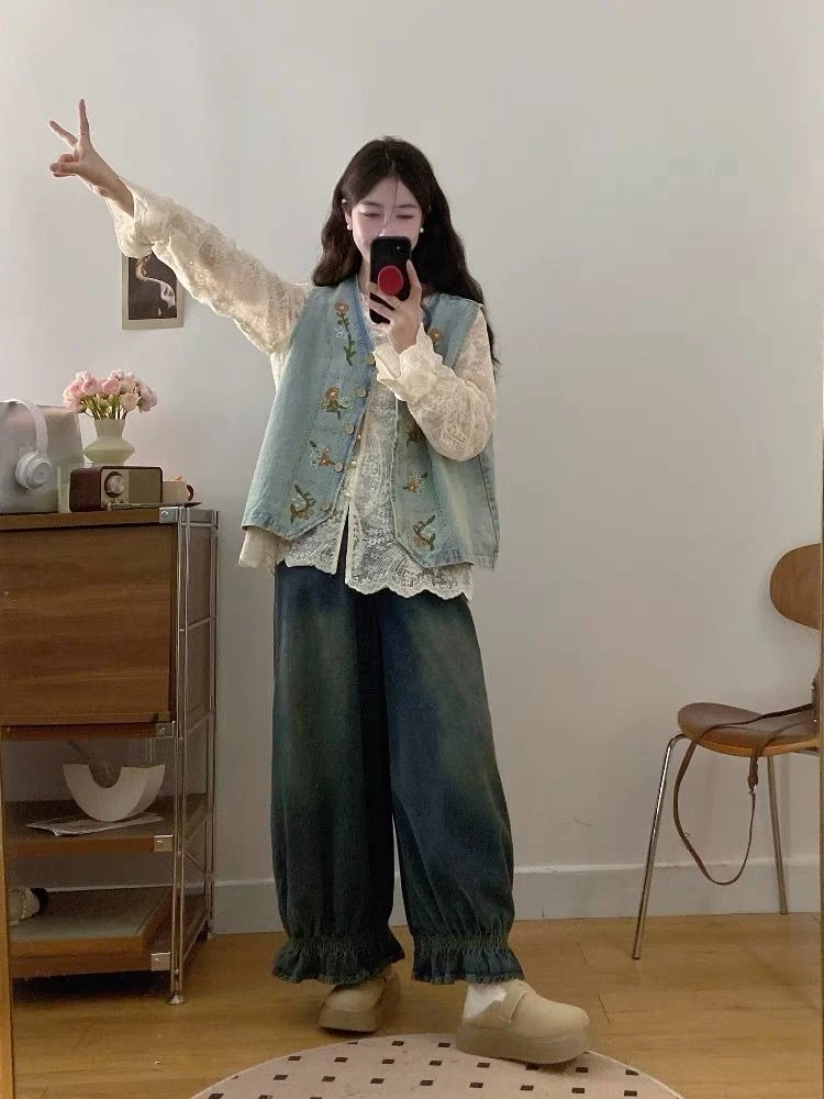 حجم كبير نمط الملح 2026 ربيع جديد مطرزة سترة جينز رداء علوي غير رسمي فضفاض صالح التخسيس الحلو نمط للنساء #2