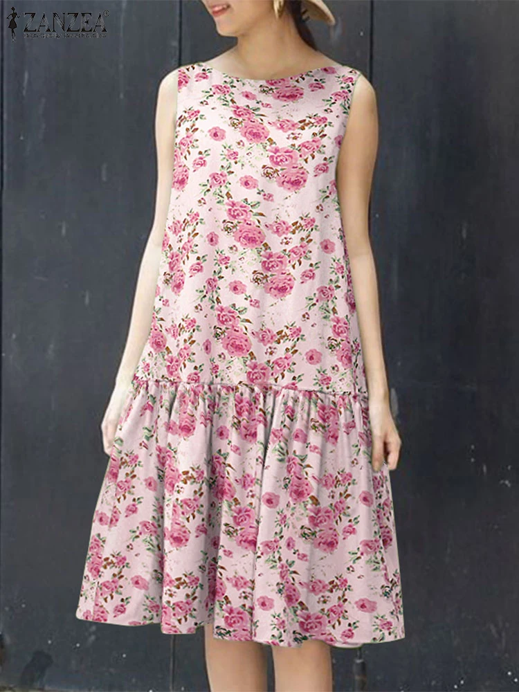 ZANZEA bohème imprimé fleuri robes femmes été Robe d'été mode sans manches à volants genou longueur fête robes Robe Femme