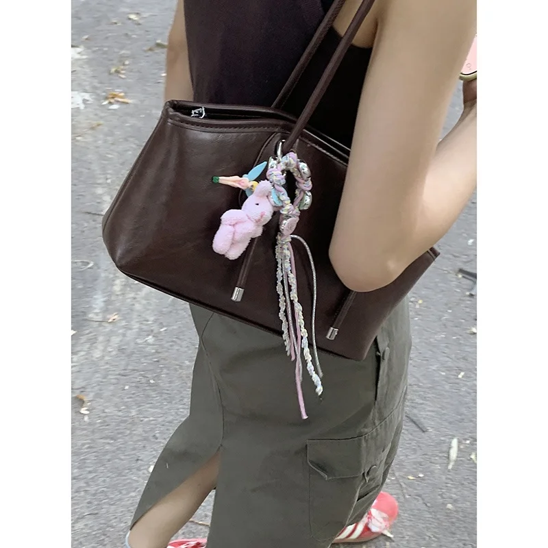 

Retro Large Capaci Commuter Tote Bag Women's 2024 New Trendy Simple oulder Handbag Casual op Bag ape PU Leather