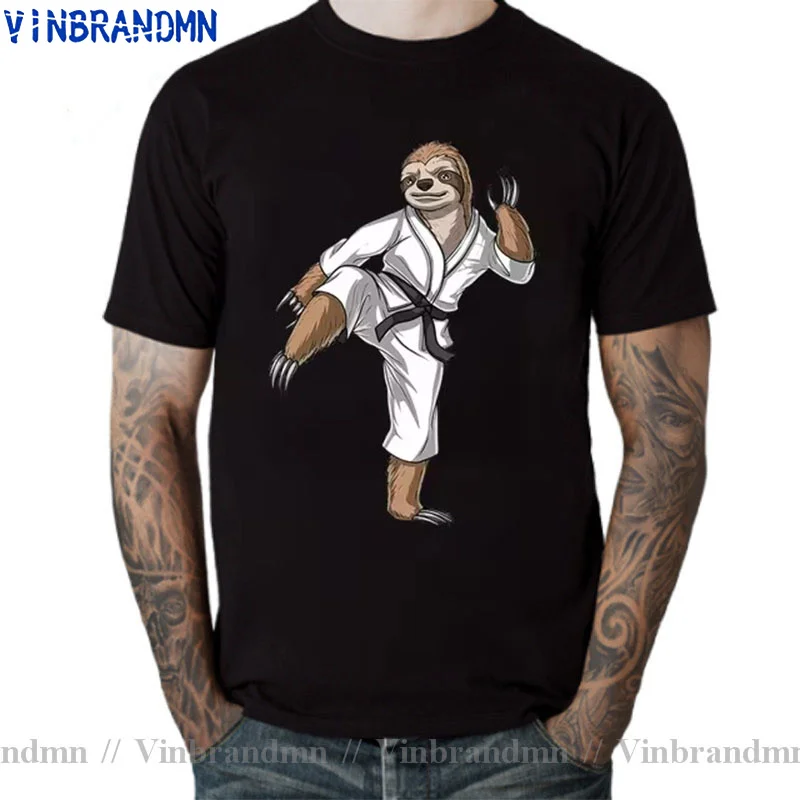 Funny Sloth Karate T-Shirt Japanese Anime Manga Kung Fu Sloth T Shirt men Humor Joke MMA Animal Print Tee Shirt Muay Thai TShirt