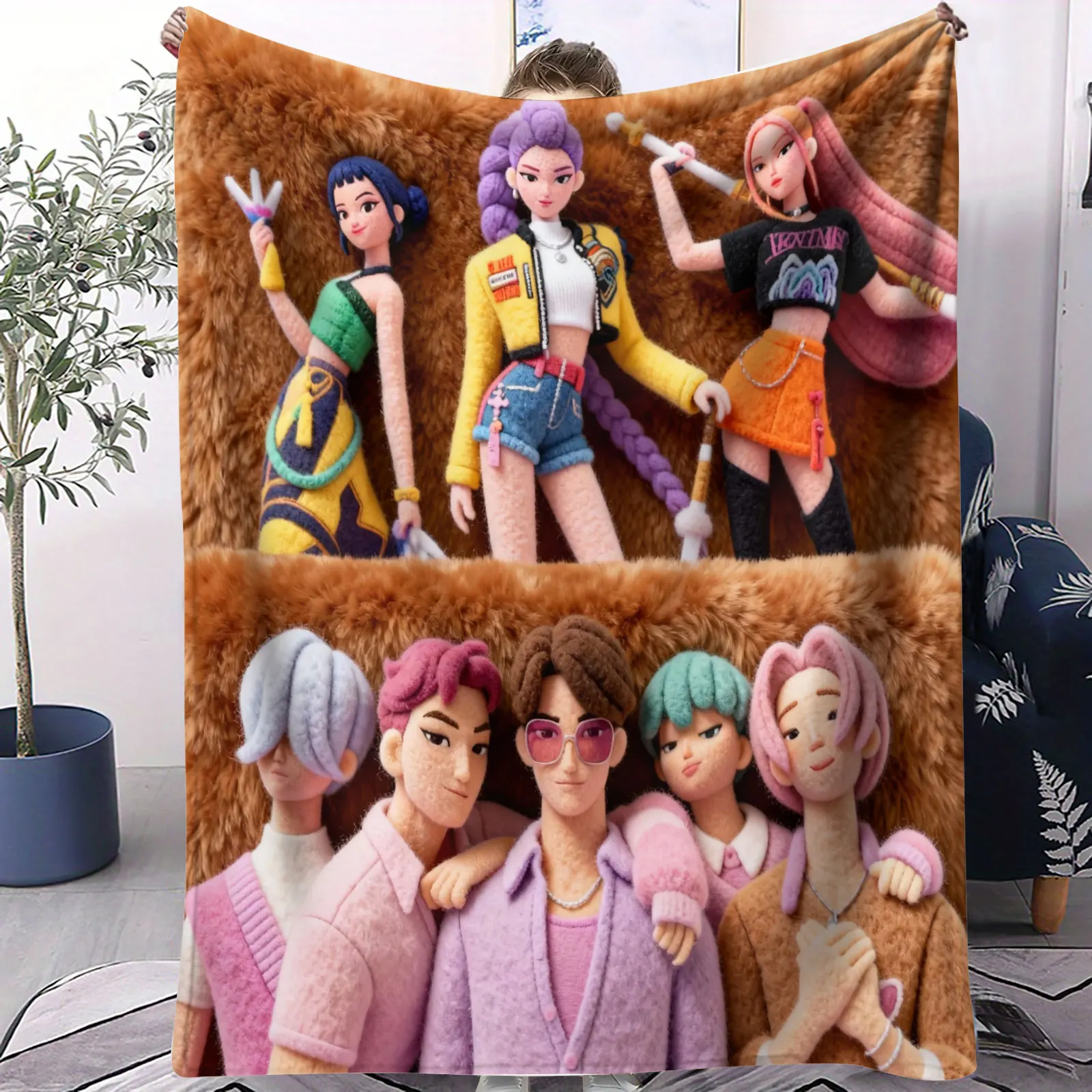 

Многофункциональное универсальное фланелевое одеяло K-Pop Hot Anime с изображением Руми, Мира, Зои – идеальный подарок для фанатов, для дома, отдыха, кемпинга и путешествий