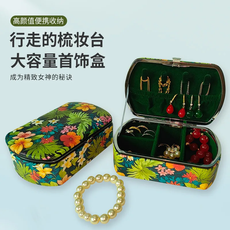 

Vintage Jewelry Travel Case - Antique Green Earring Organizer Box for Dainty Accessories (Portable Compact Design)