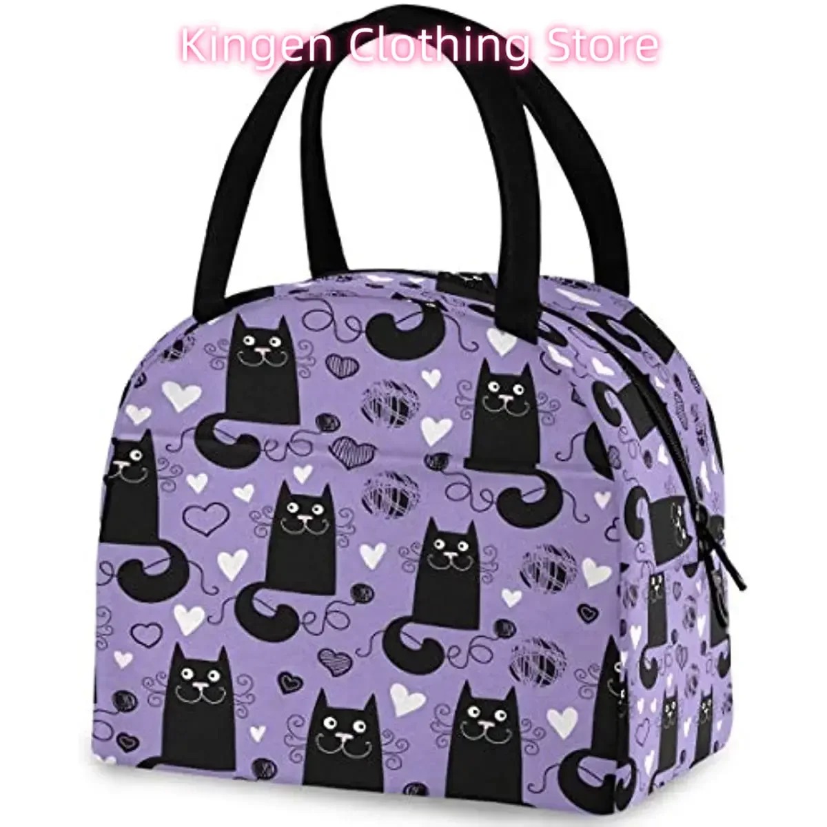 Funny Black Cats Reusable Lunch Tote Bag with Front Pocket Zipper Closure Insulated Thermal Cooler Container Bag