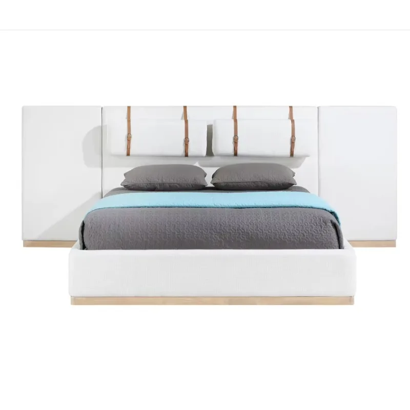 # Luxury Design Wooden King Queen Size White Fabric Upholstery Bedroom Bed Frame for Hotel Furniture