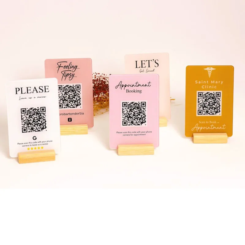 علامة قائمة رمز الاستجابة السريعة القابلة للتخصيص، حامل أكريليك مع شعار للمطاعم والمقاهي والبارات المسح لعرض قائمة مشروبات الطعام والوسائط الاجتماعية #4