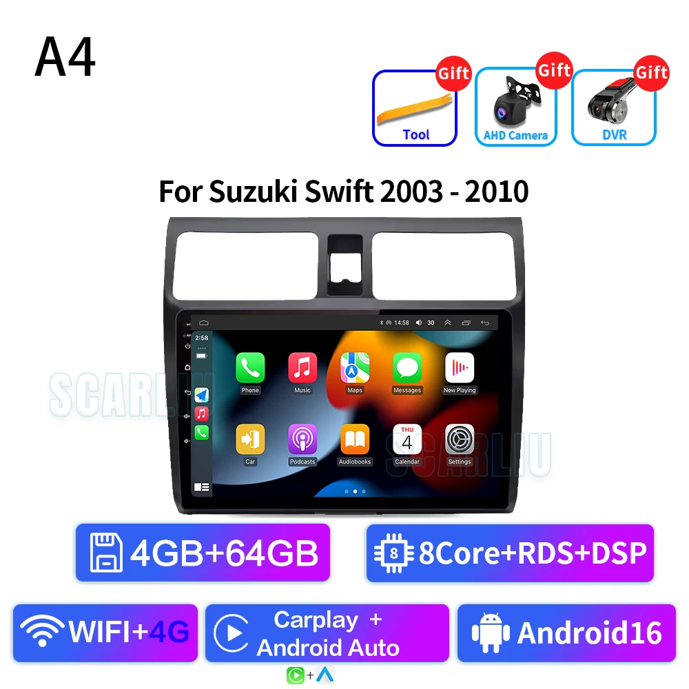 2din Android 16 Autoradio voor Suzuki Swift 2003-2006 2007 2008 2009 2010 Multimedia Speler Carplay Stereo GPS DVD Head Unit