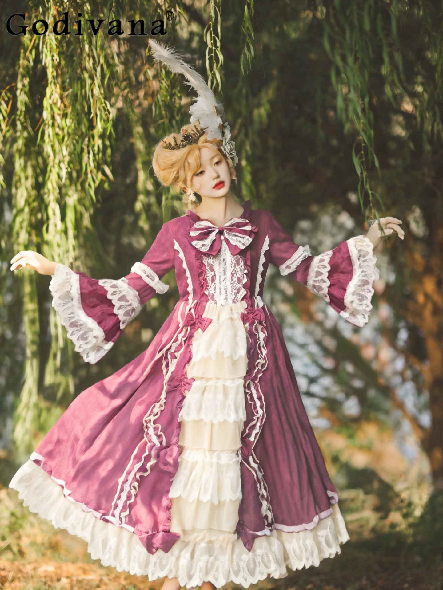 Lolita-jurk met uitlopende mouwen, prinsessenstijl, verjaardag, volwassen ceremonie, zoete elegante dame, gezwollen lange Lolita-jurk