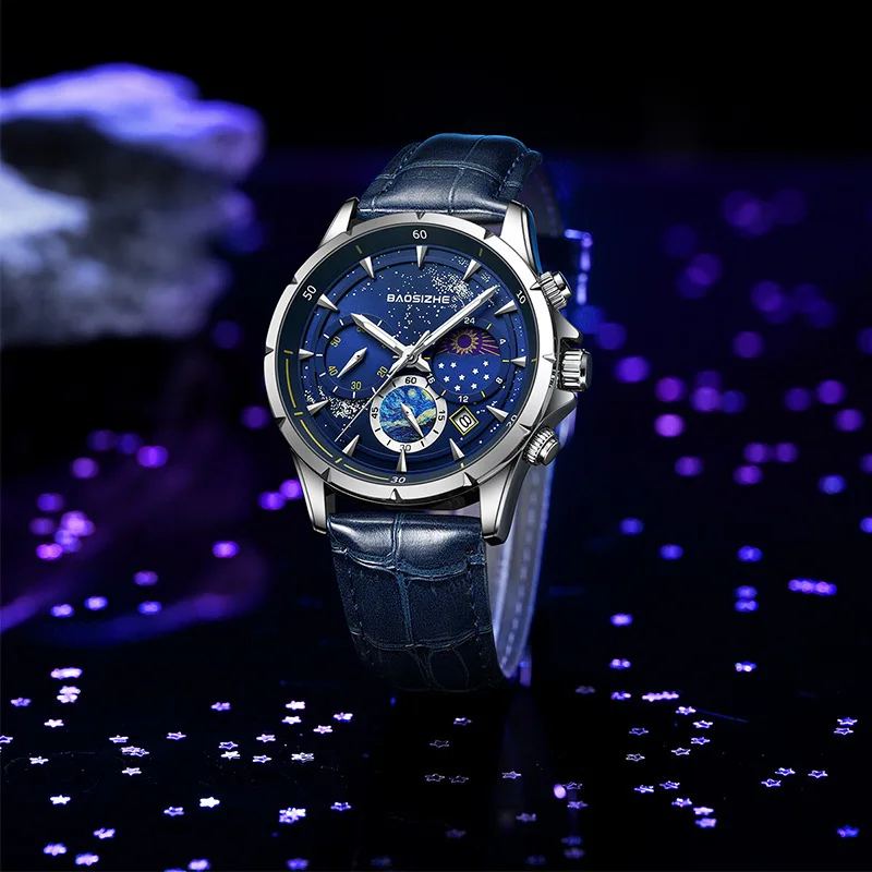 Men's Starry Dial Business Watch, High Grade Waterproof Quartz Wristwatch, Luxury Male Daily Wear Watch