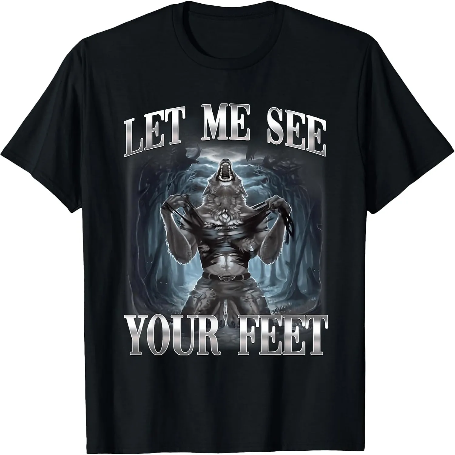 Let Me See Your Feet Funny Wolf Meme Vintage Forest Graphic T-Shirt