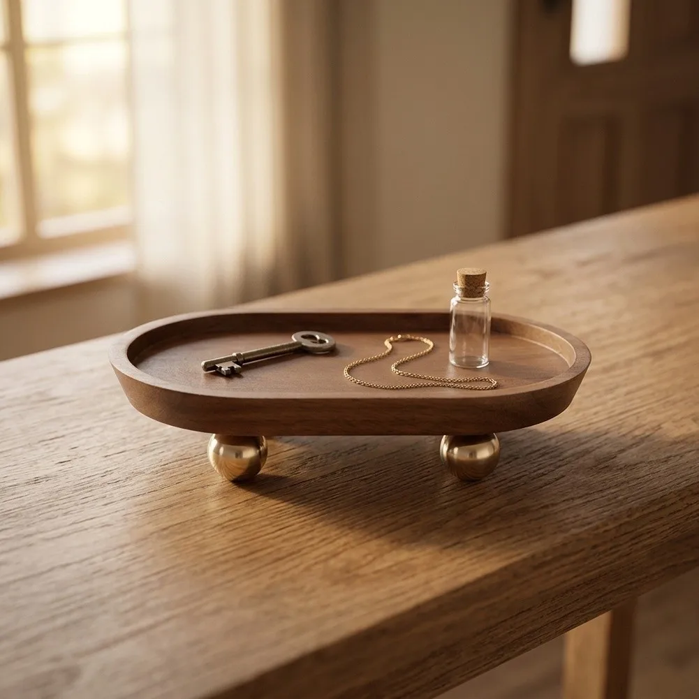 Natural Solid Wood Tray For Keys Jewelry Aromatherapy Oil Storage Elegant Round Oval Organizer Decor Home Entryway