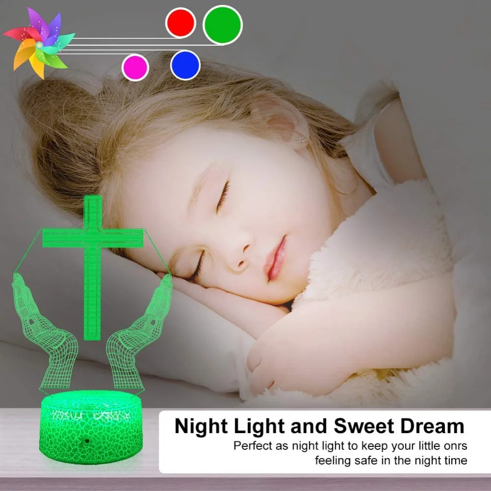 Nighdn-Veilleuse 3D Jésus Croix pour Amis, Noël, Pâques, Décor de Chambre, Nina Ifix, Optique Icide, Lampe de Bureau et de Table, Cadeaux