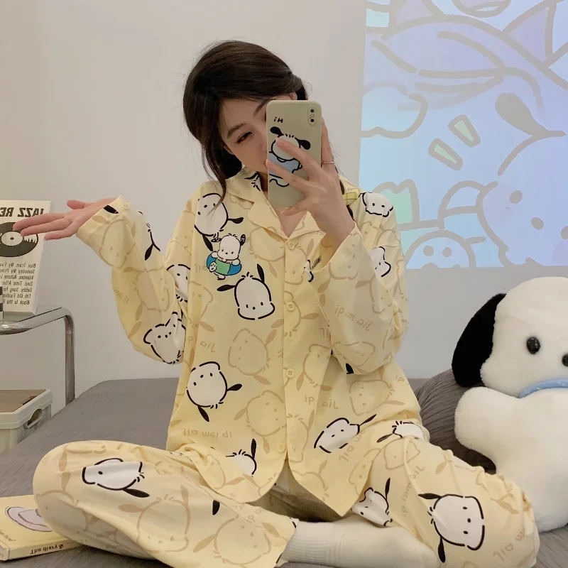 

Sanrio's new Pacha dog silk pajamas female cute cartoon casual comfortable cool breathable pure cotton home pajamas set