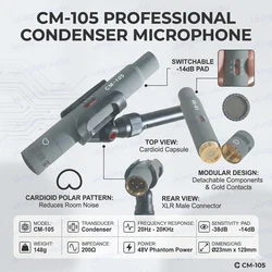 Small Diaphragm Cardioid Microphone Suitable for News Anchor Conference Stage Choir Condenser Microphone Interchangeable Capsule