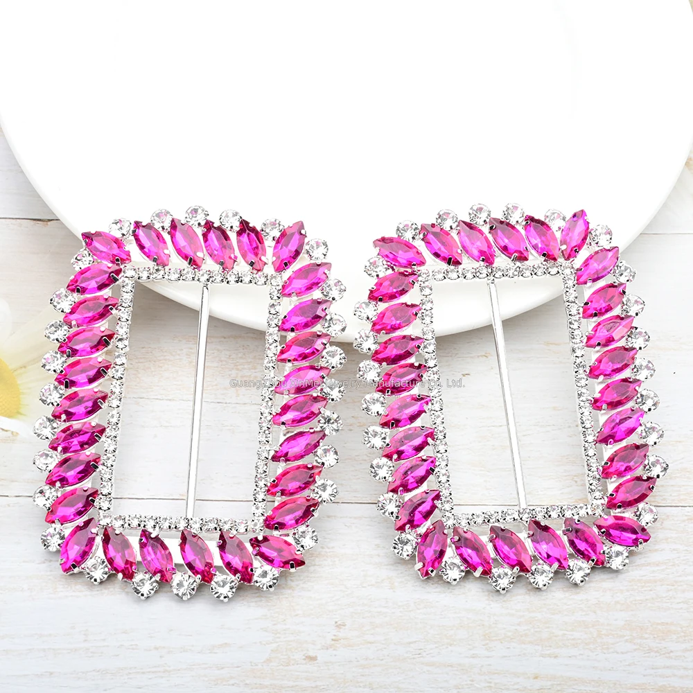Big Alloy Metal Crystal Belt Button Rectangle Rhinestone Buckle for Wedding Chair Sash Dress Shoes Diy Decoration Accessories